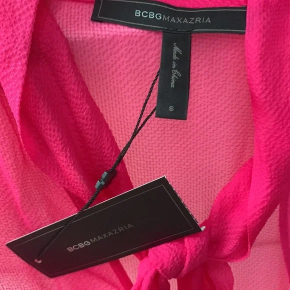 BCBG Basha Begonia Barbie Pink Bow Tie Long Silk Sheer Chiffon Tiered Maxi Dress